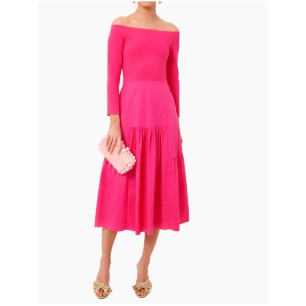 NWT Tuckernuck x Cameran Eubanks Marissa Dress Pink Midi Off Shoulder Pockets M - Picture 2 of 14